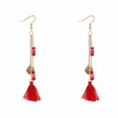 LRC Anting Gantung Bohemia Coin Shape Decorated Tassel Earrings