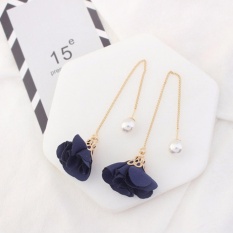 LRC Anting Gantung Elegant Navy Flower Shape Decorated Simple Long Chain Earrings