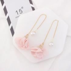 LRC Anting Gantung Elegant Pink Flower Shape Decorated Simple Long Chain Earrings
