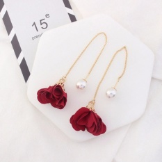 LRC Anting Gantung Elegant Red Flower Shape Decorated Simple Long Chain Earrings