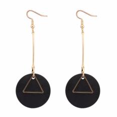 LRC Anting Gantung Fashion Black Round Shape Pendant Decorated Simple Earrings