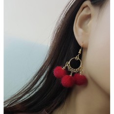 LRC Anting Gantung Fashion Pom Ball Decorated Earrings