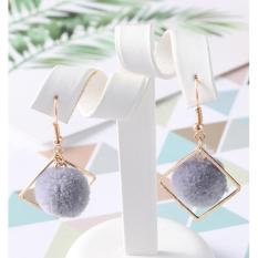 LRC Anting Gantung Fashion Pom Ball Shape Decorated Earrings