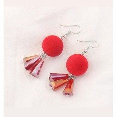 LRC Anting Gantung Trendy Fuzzy Ball Decorated Color Matching Earrings