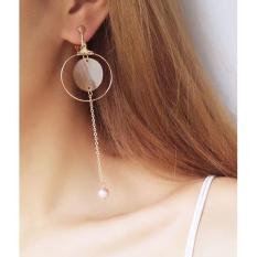 LRC Anting Jepit Fashion Gold Color Round Shape Decorated Opening Ear Clips