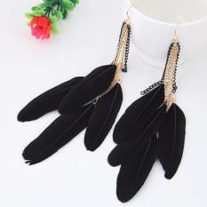 LRC Anting Sweet Black Feather Pendant Decorated Tassel Earring