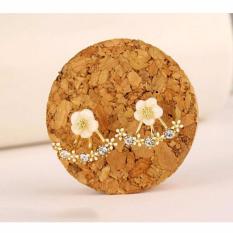 LRC Anting Tusuk Elegant Gold Color Diamond&flower Decorated Simple Design Alloy Stud Earrings