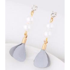 LRC Anting Tusuk Elegant Gray Pearl&diamond Decorated Flower Pure Color Earrings