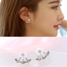 LRC Anting Tusuk Elegant Silver Color Diamond&flower Decorated Simple Design Alloy Stud Earrings