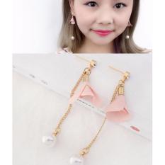 LRC Anting Tusuk Fashion Light Pink Flower&pearls Decorated Long Earrings
