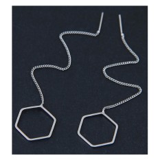 LRC Anting Tusuk Fashion Silver Color Polygon Decorated Earrings
