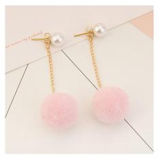 LRC Anting Tusuk Sweet Fuzzy Ball&pearls Decorated Pom Earrings