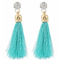 LRC Anting Tusuk Trendy Blue Diamond&tassel Decorated Pure Color Simple Earrings