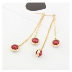 LRC Anting Tusuk Trendy Double Balls Decorated Tassel Design Simple Earrings