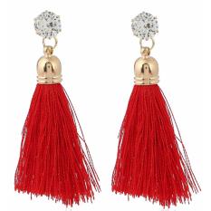 LRC Anting Tusuk Trendy Red Diamond&tassel Decorated Pure Color Simple Earrings