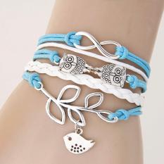 LRC Gelang Tangan Bohemia Light Blue Owl&Bird Decoprated Simple Multilayer Bracelet