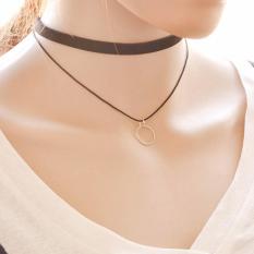 LRC Kalung Wanita Vintage Balck Round Shape Pendant Decorated Double Layer Choker Necklace