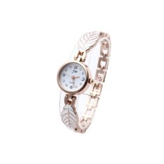Lucky QUARTZ Wrist Watch Gelang Daun Bulat Putih Dial Angka Arab Wanita-Intl