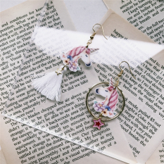 Buatan Tangan Asli Anting Jepit Tanpa Tindik Imut Rumbai Unicorn