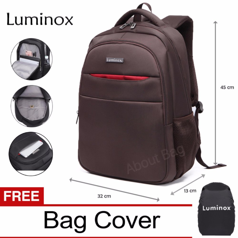 Luminox Tas Ransel Laptop Backpack Up to 15 inch Anti Air 5912 - Coklat Bonus Jas Hujan