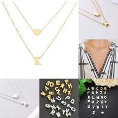 Lunar Valley Clearance Baru Populer Gold/Perak Disepuh Modis Sederhana Anggun Cinta Jantung 26 Huruf Multilayer Kalung Chains Pesona pernyataan Kalung Super Lucu Unik Wanita Wanita Perhiasan Aksesoris Hadiah Natal-Perak-M-Internasional