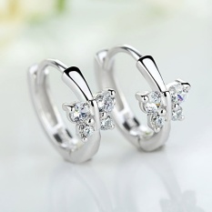Lunar Valley Girls Lingkaran Lingkaran Kecil Huggies Anting Hoop Gold Warna Butterfly Kubik Zircon Perhiasan (Ukuran/a: Satu Ukuran, Warna: Perak)-Intl