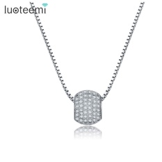 LUOTEEMI Terbaru Elegan Halus Pave CZ Batu Round Ball Pendant Putih Kalung Warna Emas untuk Perhiasan Pesta Pernikahan Wanita- INTL