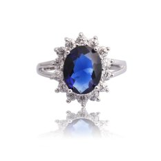 Mewah 18 KB Putih Berlapis Emas Permata Biru Cincin Zirkon Wanita USA 6 #