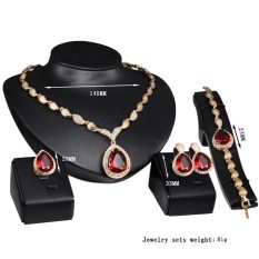 Mewah Gold-plating Perhiasan Bergaya Set, Water DROP Rhinestone Empat Potong dari Kalung Telinga STUDS Gelang Cincin untuk Pesta Warna: Merah Spesifikasi: 61154078-Intl
