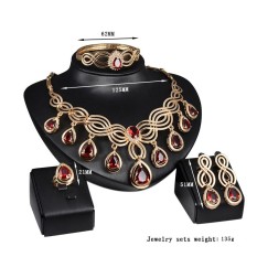 Mewah Rhinestone Perhiasan Bergaya Set, Alloy Water DROP Diamond Jumbai Empat Potong dari Kalung Telinga STUDS Gelang Cincin untuk Pesta Warna: Gold Spesifikasi: 61154068-Internasional