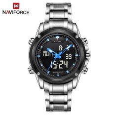 Luxury Dual Movt Pria Kuarsa Jam Tangan Analog Digital LED SportMilitaryWrist Watch Chronograph (Silver Blue)-Intl