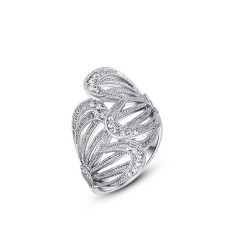 Mewah Lady Butterfly Wing Platinum Berlapis Diamond Hadiah Ulang Tahun Perhiasan Cincin (Platinum Warna)