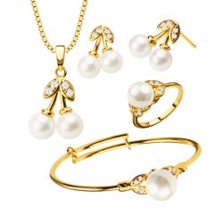 Mutiara Kalung Kristal Mewah/anting-anting/gelang/cincin Trendi 18 Karat Berlapis Emas Set Perhiasan Hadiah For Hanya Gadis Anak Memakai S20171