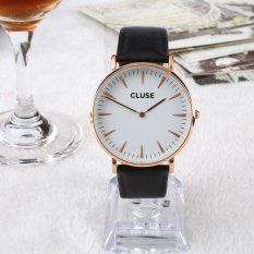 Mewah Wanita Pria Tahan Air PU Leather Analog QUARTZ Dress Wrist Watch Gift-Intl