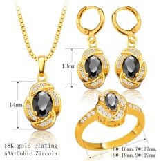 Kristal Zirkon Anting-anting Kalung Cincin Mewah Set Perhiasan 18 Karat Berlapis Emas S20056