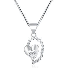 Mabelle 14 K Emas Putih Diamond Cut Heart In Heart dengan Manik-manik Di Sisi Liontin Kalung-Intl