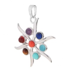 Magideal Warna-warni 7 Cakra Liontin Bentuk Matahari Kalung Reiki Apollo Liontin-Internasional