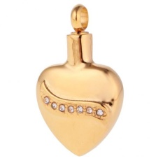 MagiDeal Yg Dpt Dibuka Stainless Steel Heart Shape Guci Abu Kremasi Kenang-kenangan Pendant Gold-Intl