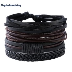 Man European Hot Retro Multilevel Cowhide Handmade Woven Bracelet - intl