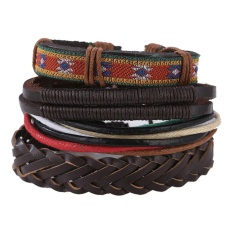 Pria Panas Eropa Retro Sapi Multilevel Handmade Woven Gelang