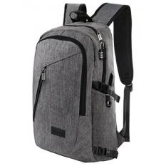 Mancro Bisnis Tahan Air Poliester Laptop Ransel dengan USB Pengisian Port dan Mengunci Cocok Dibawah 17-Inci Laptop dan buku Catatan, grey-Internasional