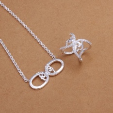 Perkawinan Perhiasan Set Online Shopping Women Romantis Tembaga Partai Bridal Perhiasan Set Kalung Rings Round Perak Berlapis-Internasional