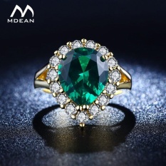 MDEAN Emas Warna Pernikahan Cincin untuk Wanita AAA Zircon Jewelry Hijau Bertakhta Permata Besar Pertunangan Klasik Ukuran 6 7 8 MSR201-Intl