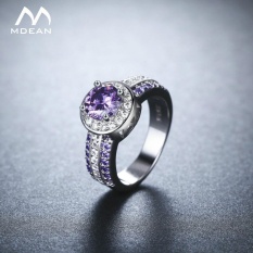MDEAN Ungu Batu Halo RNG Round Putih Emas Warna Cincin untuk Women Pernikahan Perhiasan Baru Fashion Aksesoris Bague MSR897- INTL