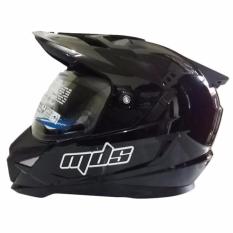 MDS Helm Full Face Motor Cross MDS Super Pro Supermoto Double Visor Yamaha Ninja Honda Black Met Glossy - Hitam