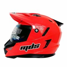 MDS Helm Full Face Motor Cross MDS Super Pro Supermoto Double Visor Yamaha Ninja Honda warna Red Fluo - Merah