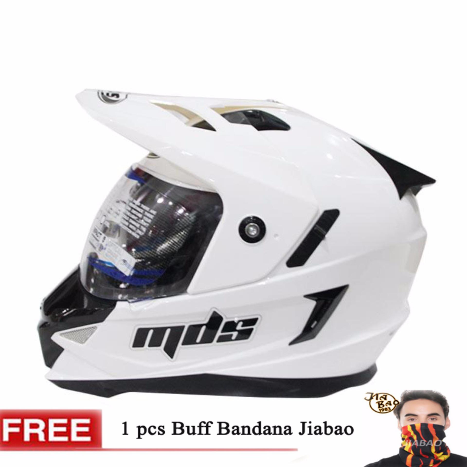 MDS Helm Full Face Motor Cross MDS Super Pro Supermoto Double Visor Yamaha Ninja Honda warna White Solid GRATIS Buff Bandana JIABAO Random - Putih