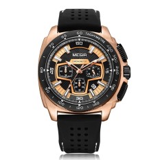 MEGIR Fashion Sport Silicone Men Watches 3ATM Water-resistant Quartz Luminous Man Wristwatch Relogio Musculino Chronograph Calendar - intl