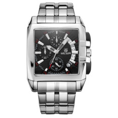 MEGIR Tali Pengaman Yang Kokoh Kualitas Tinggi Jam Tangan Pria Mewah Kotak Jam Bentuk Kotak Jam QUARTZ Analog-Intl