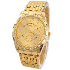 Pria Diamond Metal Band Analog QUARTZ Fashion Jam Tangan Emas